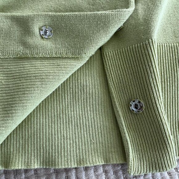 itw by Claude Brown Sweater Womens XS Light Green Cardigan Silk Blend Rhinestone - Picture 9 of 9